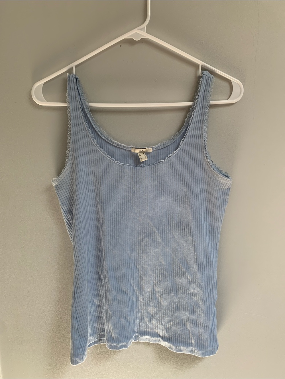 Vintage Light Blue Ribbed Lace-Trim Tank